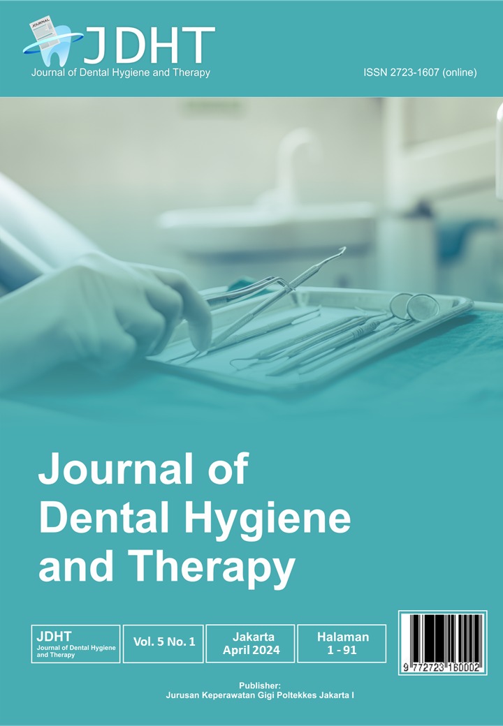 					View Vol. 5 No. 1 (2024): JDHT Journal of Dental Hygiene and Therapy
				